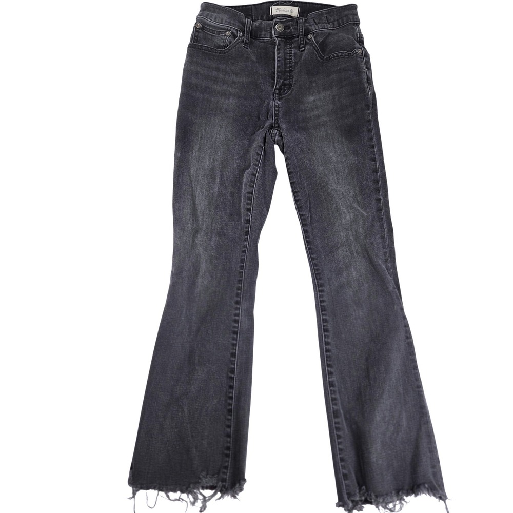 Madewell Cali Demi Boot Jeans Black Wash‎ Frayed Hem Denim Sz 25 Western Chic